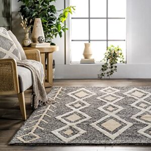 nuLOOM Calle Moroccan Arrows Wool Area Rug, 8' x 10', Grey