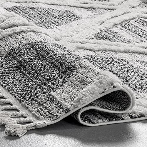 nuLOOM Prissy Abstract Trellis Textured Shaggy Tassel Area Rug, 5' 3" x 7' 6", Grey