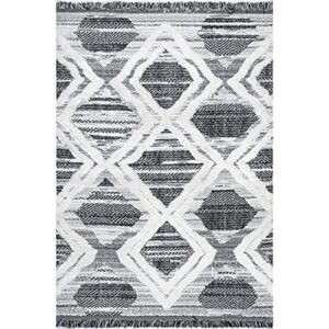 nuLOOM Prissy Abstract Trellis Textured Shaggy Tassel Area Rug, 5' 3" x 7' 6", Grey