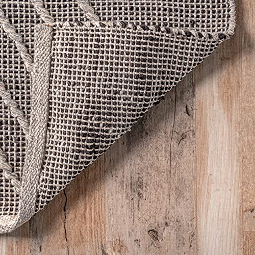 nuLOOM Mikaela Hand Woven Jute Cotton and Wool Geometric Flatweave Area Rug, 8' x 10', Grey