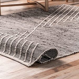 nuLOOM Mikaela Hand Woven Jute Cotton and Wool Geometric Flatweave Area Rug, 8' x 10', Grey