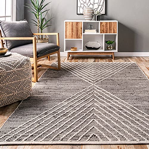 nuLOOM Mikaela Hand Woven Jute Cotton and Wool Geometric Flatweave Area Rug, 8' x 10', Grey