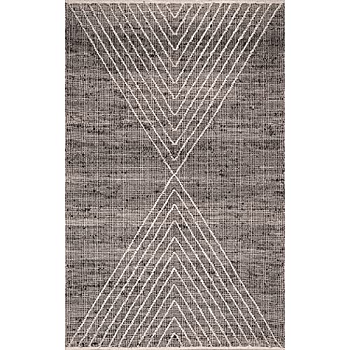 nuLOOM Mikaela Hand Woven Jute Cotton and Wool Geometric Flatweave Area Rug, 8' x 10', Grey