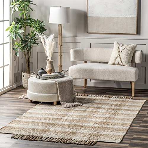 nuLOOM Tiegan Plaid Jute Tassel Area Rug, 8' x 10', Natural