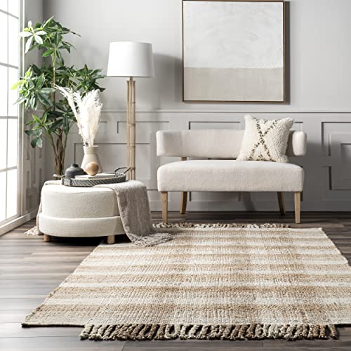 nuLOOM Tiegan Plaid Jute Tassel Area Rug, 8' x 10', Natural