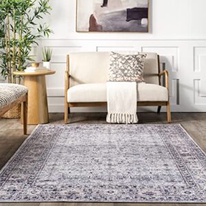 nuLOOM Indy Vintage Stain-Resistant Machine Washable Area Rug, 8' x 10', Grey