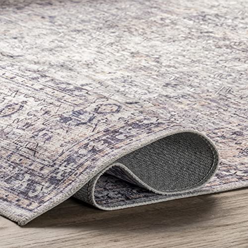 nuLOOM Indy Vintage Stain-Resistant Machine Washable Area Rug, 8' x 10', Grey