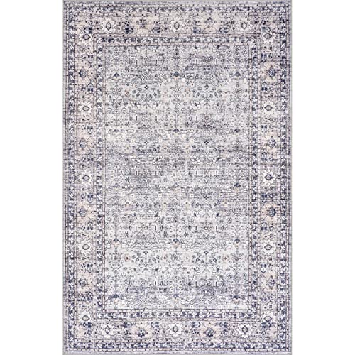 nuLOOM Indy Vintage Stain-Resistant Machine Washable Area Rug, 8' x 10', Grey