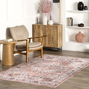 nuloom ama persian stain-resistant machine washable area rug, 9′ x 12′, rust