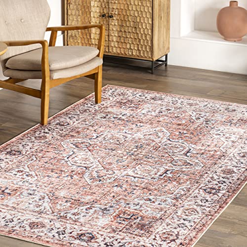 nuLOOM AMA Persian Stain-Resistant Machine Washable Area Rug, 9' x 12', Rust