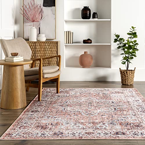 nuLOOM AMA Persian Stain-Resistant Machine Washable Area Rug, 9' x 12', Rust