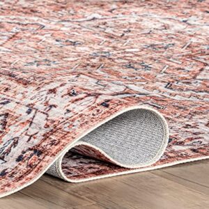 nuLOOM AMA Persian Stain-Resistant Machine Washable Area Rug, 9' x 12', Rust