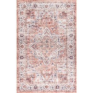 nuLOOM AMA Persian Stain-Resistant Machine Washable Area Rug, 9' x 12', Rust