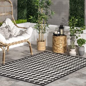 nuloom valery checkered indoor/outdoor area rug, 5′ x 8′, black and white