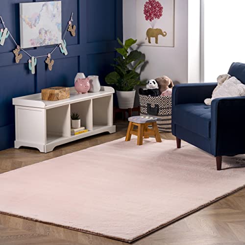 nuLOOM Faux Rabbit Soft Solid Shag Area Rug, 5' x 7' 6", Pink