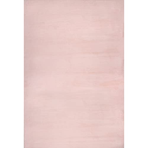 nuLOOM Faux Rabbit Soft Solid Shag Area Rug, 5' x 7' 6", Pink