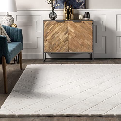 nuLOOM Amy Casual Faux Rabbit Machine Washable Area Rug, 3' 9" x 6', White