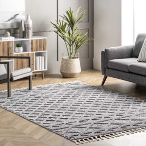 nuloom dottie soft shaggy textured trellis tassel area rug, 7′ 10″ x 11′, grey