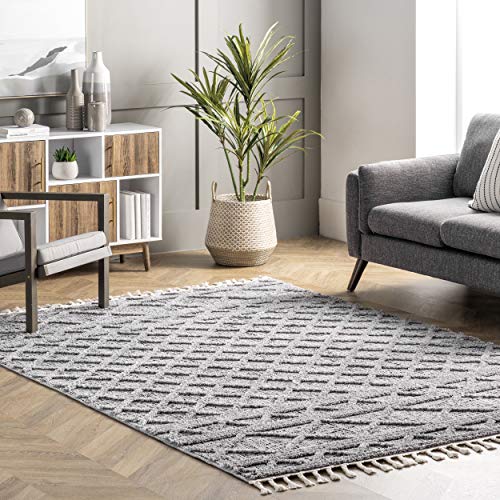 nuLOOM Dottie Soft Shaggy Textured Trellis Tassel Area Rug, 7' 10" x 11', Grey