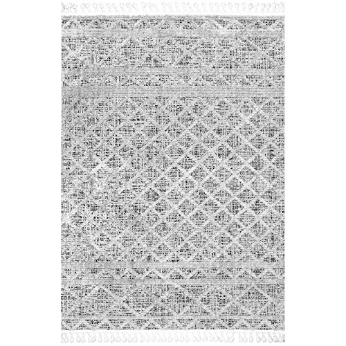 nuLOOM Dottie Soft Shaggy Textured Trellis Tassel Area Rug, 7' 10" x 11', Grey