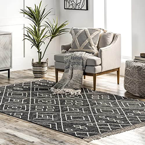 nuLOOM Cheryl Cotton Flatweave Diamond Trellis Tassel Area Rug, 6' x 9', Grey