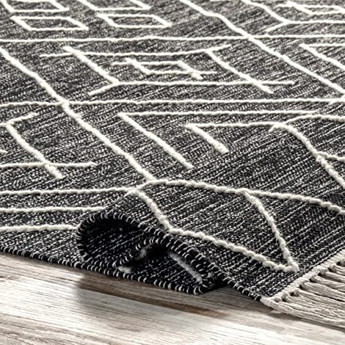 nuLOOM Cheryl Cotton Flatweave Diamond Trellis Tassel Area Rug, 6' x 9', Grey