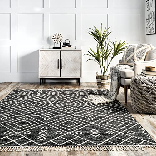 nuLOOM Cheryl Cotton Flatweave Diamond Trellis Tassel Area Rug, 6' x 9', Grey