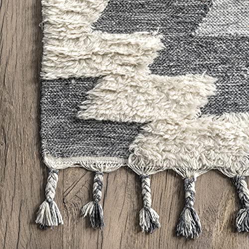 nuLOOM Ellie Textured Diamond Aztec Tassel Area Rug, 8' x 10', Grey