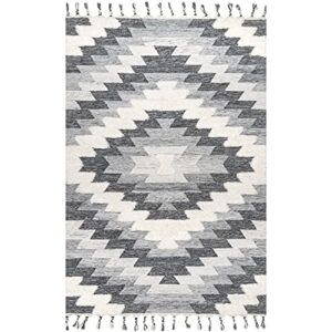 nuLOOM Ellie Textured Diamond Aztec Tassel Area Rug, 8' x 10', Grey