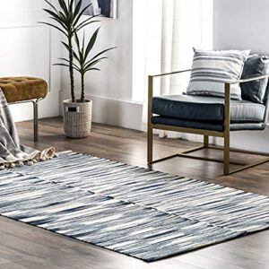 nuloom reba handmade abstract striped wool-blend flatweave area rug, 8′ x 10′, blue