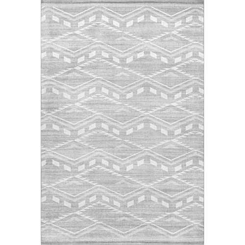 nuLOOM Joni Tribal Machine Washable Indoor/Outdoor Area Rug, 6' x 9', Grey