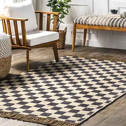 nuLOOM Connie Checkered Wool/Jute Tasseled Area Rug, 5' x 8', Grey