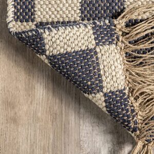 nuLOOM Connie Checkered Wool/Jute Tasseled Area Rug, 5' x 8', Grey