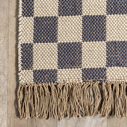 nuLOOM Connie Checkered Wool/Jute Tasseled Area Rug, 5' x 8', Grey