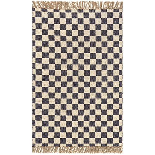 nuLOOM Connie Checkered Wool/Jute Tasseled Area Rug, 5' x 8', Grey