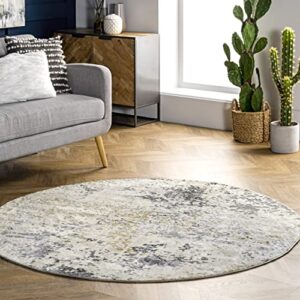 nuLOOM Abstract Contemporary Motto Area Rug, 6' Round, Beige
