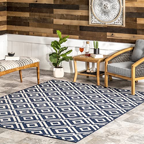 nuLOOM Jayne Geometric Diamond Indoor/Outdoor Area Rug, 8' x 10', Navy