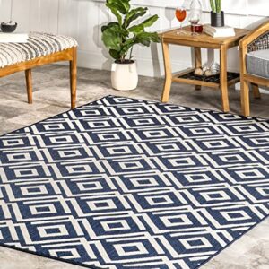 nuLOOM Jayne Geometric Diamond Indoor/Outdoor Area Rug, 8' x 10', Navy