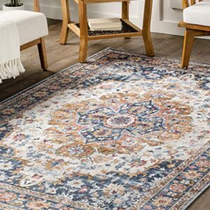 nuLOOM EMI Traditional Stain-Resistant Machine Washable Area Rug, 9' x 12', Blue Multi