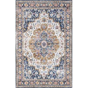 nuLOOM EMI Traditional Stain-Resistant Machine Washable Area Rug, 9' x 12', Blue Multi