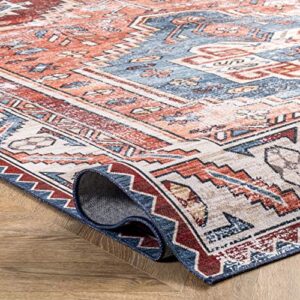 nuLOOM Marli Machine Washable Faded Medallion Area Rug, 4' x 6', Rust