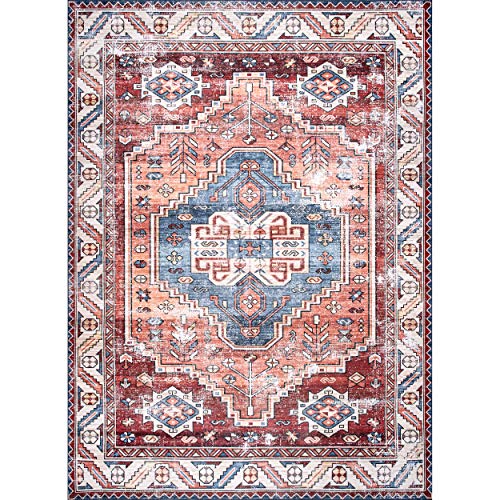 nuLOOM Marli Machine Washable Faded Medallion Area Rug, 4' x 6', Rust