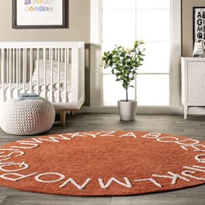 nuLOOM Kids Washable Round Alphabet Area Rug, 6' Round, Rust