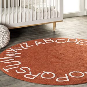 nuLOOM Kids Washable Round Alphabet Area Rug, 6' Round, Rust