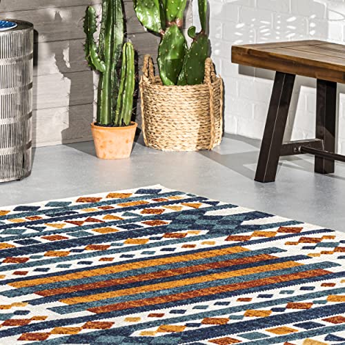 nuLOOM Melissa Abstract Bohemian Indoor/Outdoor Area Rug, 8' 10" x 12', Blue