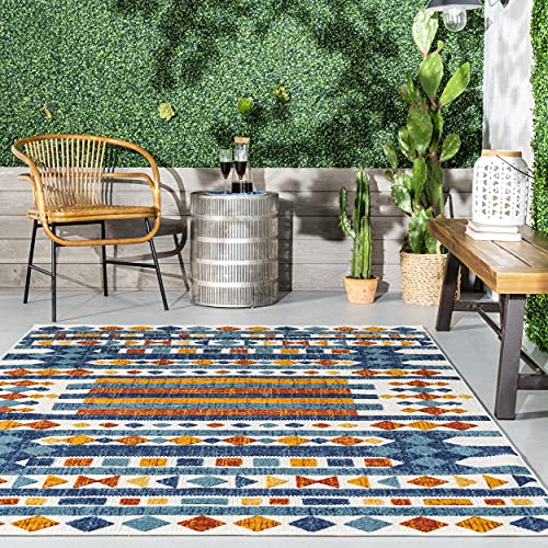 nuLOOM Melissa Abstract Bohemian Indoor/Outdoor Area Rug, 8' 10" x 12', Blue