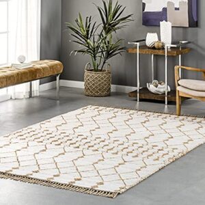 nuloom mandy hand woven moroccan flatweave tassel area rug, 8′ x 10′, natural