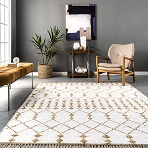 nuLOOM Mandy Hand Woven Moroccan Flatweave Tassel Area Rug, 8' x 10', Natural