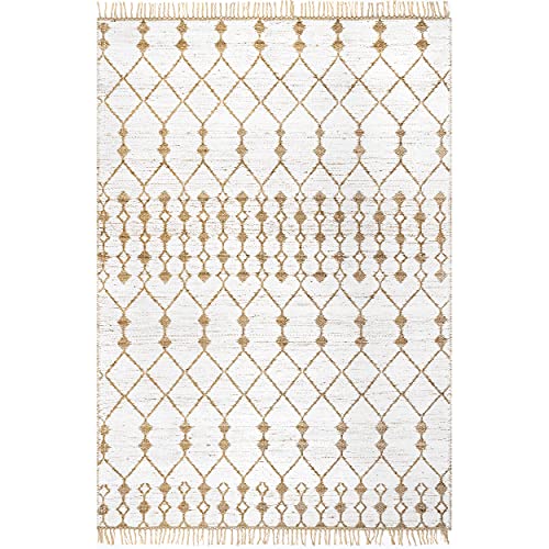 nuLOOM Mandy Hand Woven Moroccan Flatweave Tassel Area Rug, 8' x 10', Natural