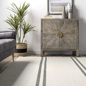 nuLOOM Stacia Stripes Wool Flatweave Area Rug, 10' x 14', Ivory